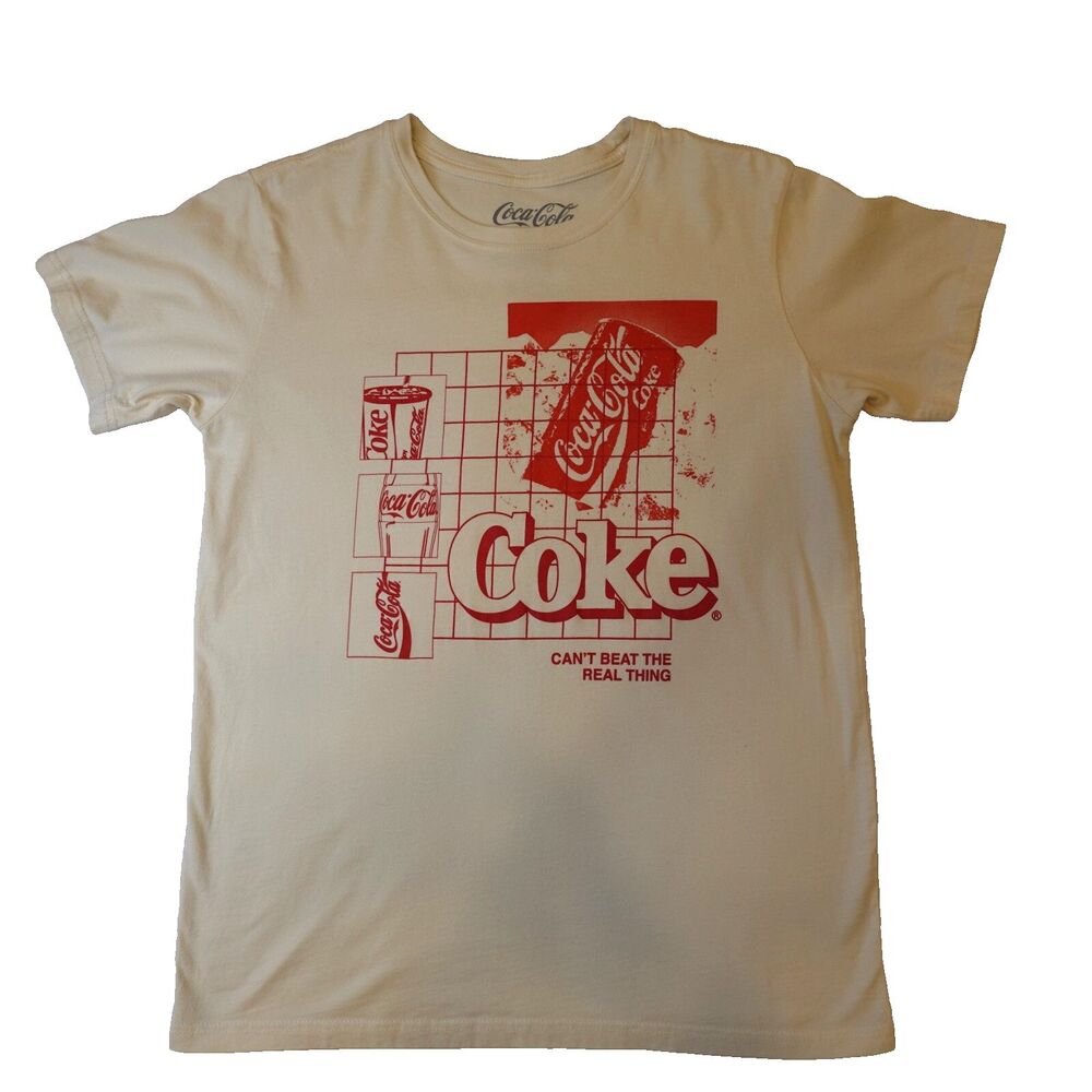 Coca-Cola Company Officially Licensed Coke Shirt Juniors Large Cream Graphic Tee